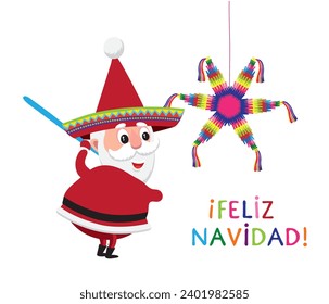 Dibujo de Santa Claus mexicano con una piñata