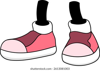 Cute cartoon style illustration of a pair of pink and red sneakers with attached legs.