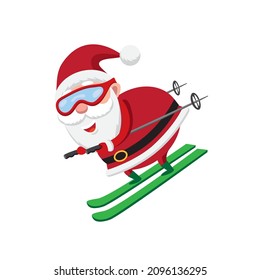 Cute cartoon style illustration of Santa Claus skiing