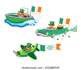 Cute cartoon style illustration set of leprechauns