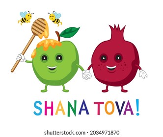 Cute cartoon style Jewish New Year illustration 