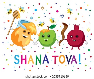 Cute cartoon style Jewish New Year illustration