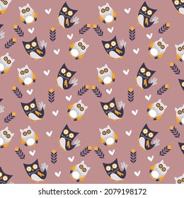 Cute cartoon style owls vector pattern