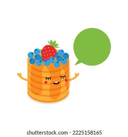 Cute cartoon style pancakes character with blank, empty speech bubble.
