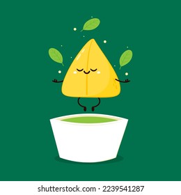 Cute cartoon style Samosa, indian baked savory pastry character. Samosa is indian food. Samosa character design.