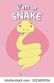 Cute cartoon style snake with title above, on colorful background