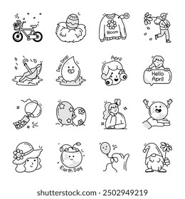 Cute Cartoon Style Spring Doodle Icons