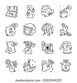 Cute Cartoon Style Spring Doodle Icons