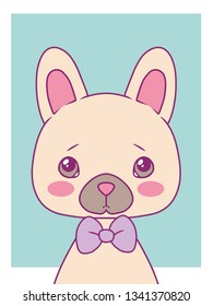 Cute cartoon style vector art print motive with pastel colored French Bulldog dog with bowtie