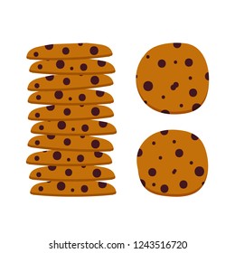 Cute cartoon style vector chocolate chips cookies set, collection isolated on white background.