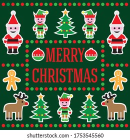 Cute cartoon style vector Christmas background with a Merry Christmas message