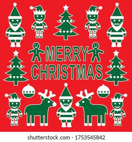 Cute cartoon style vector Christmas background with a Merry Christmas message