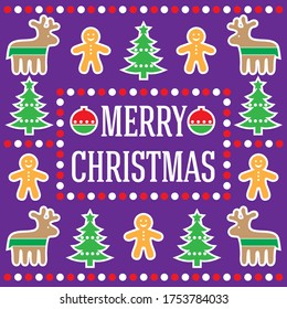 Cute cartoon style vector Christmas background with a Merry Christmas message