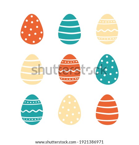 Cute cartoon style vector easter egg decorated with dots, stripes, ornaments for Easter design.