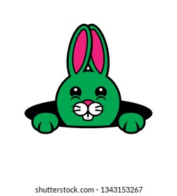 Cute cartoon style vector illustration of a bunny looking out of a hole