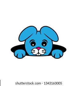Cute cartoon style vector illustration of a bunny looking out of a hole