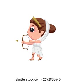 Cute cartoon style vector illustration of Greek goddess Artemis