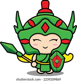 Cute cartoon style vector illustration of Greek goddess Athena