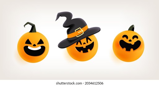 Cute cartoon style vector pumpkins set isolated on white background