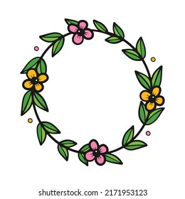 Estilo de dibujos animados tipo vectorial, fondo para primavera, diseño de verano con flores coloridas y hojas verdes.
