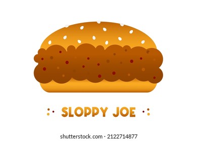 Cute cartoon style vector sloppy joe sandwich, burger with minced meat.
