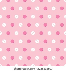 Cute cartoon style white and pink pills, medications vector seamless pattern background.
