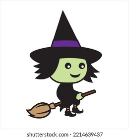 Cute cartoon style witch illustration