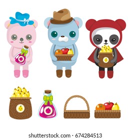 Cute cartoon styles, Cartoon bear character harvest fruit