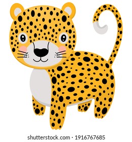 Cute cartoon stylized leopard. A single illustration of a wild animal living in the jungle on a white background. Vector.