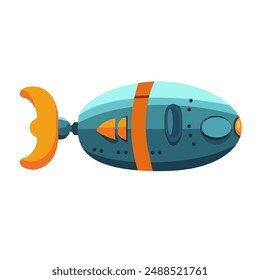 Lindo concepto submarino de dibujos animados, barco submarino en forma de pez, robo pescado Clip arte Imagen, Clipart de peces nadadores robóticos