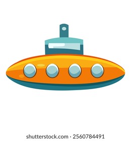 Cute cartoon submarine vector illustration, childish submarine clipart, unique yellow submarine concept