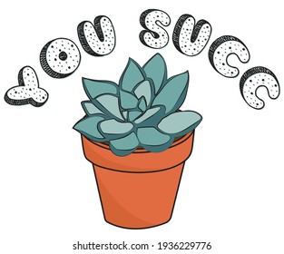 Cute cartoon succulent illustration print for kids and girl tee t shirt or sticker