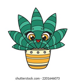 Cute Cartoon Succulent In A Pot Color Variation For Coloring Page On White Background