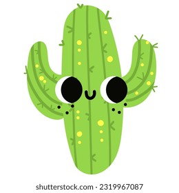 Cute cartoon succulent smiling summer characters prickly cacti vector set collection. Mexican desert plants blooming flowers. Childish nursery greenery foliage