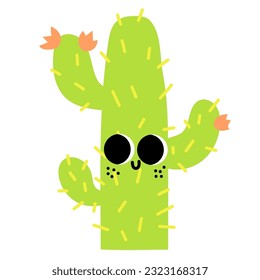 Cute cartoon succulent smiling summer characters prickly cacti vector set collection. Mexican desert plants blooming flowers. Childish nursery greenery foliage