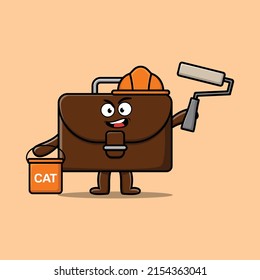 Cute cartoon suitcase as a builder character painting in 3d modern style design