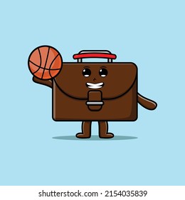 Cute cartoon suitcase character playing basketball