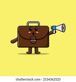 Cute Cartoon suitcase character speak with megaphone in 3d cartoon style concept
