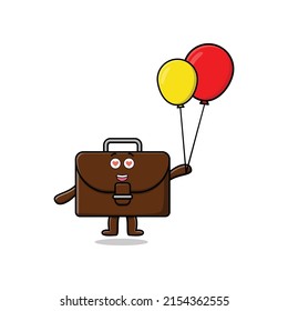 Cute cartoon suitcase floating with balloon cartoon vector illustration in concept 3d cartoon style