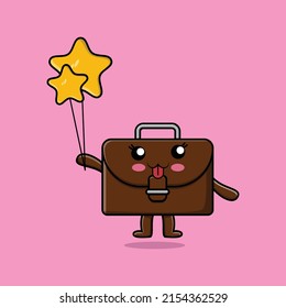 Cute cartoon suitcase floating with star balloon cartoon vector illustration