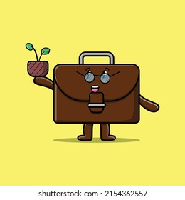 Cute cartoon suitcase holding plant in a pot 3d modern style design