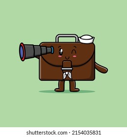 Cute cartoon suitcase sailor with hat and using binocular cute modern style design