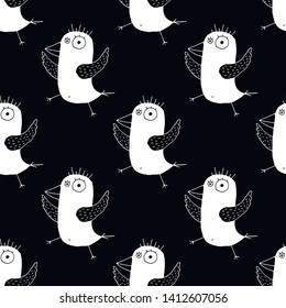 Cute cartoon summer bird background with hand drawn birds.