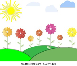 Cute cartoon summer flower paper on a transparent background