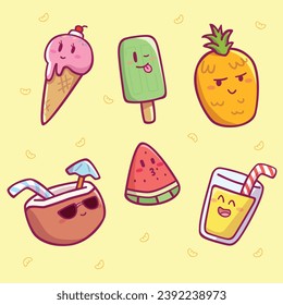 Cute Cartoon Summer Food Theme icon art for kids