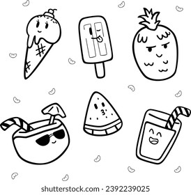 Cute Cartoon Summer Food Theme icon art for kids