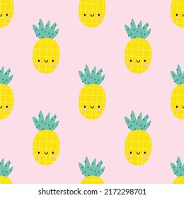 Cute cartoon summer fruit - vector seamless pattern. Cute pineapple