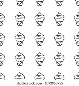 Cute cartoon summer pattern with hand drawn ice cream. Sweet vector black and white summer pattern. Seamless monochrome doodle summer pattern for textile, wallpapers, wrapping paper, cards and web.