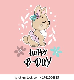 Cute cartoon summer rabbit. Birthday card. Vector illustration