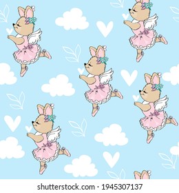 Cute cartoon summer rabbits seamless pattern. Birthday and Happy Easter. Vector illustration design for baby room and baby t-shirts